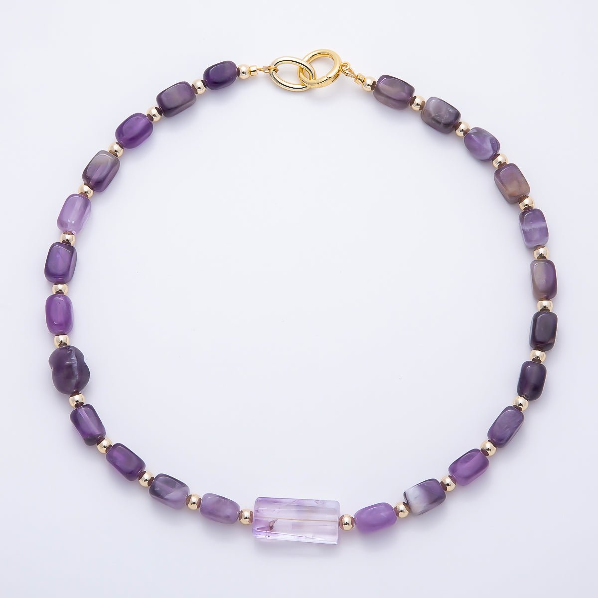 16K Gold Filled 12.5mm Amethyst Rectangle Gemstone Chain 19 Inch Necklace w. Dual Push Gate | WA-00570 - DLUXCA