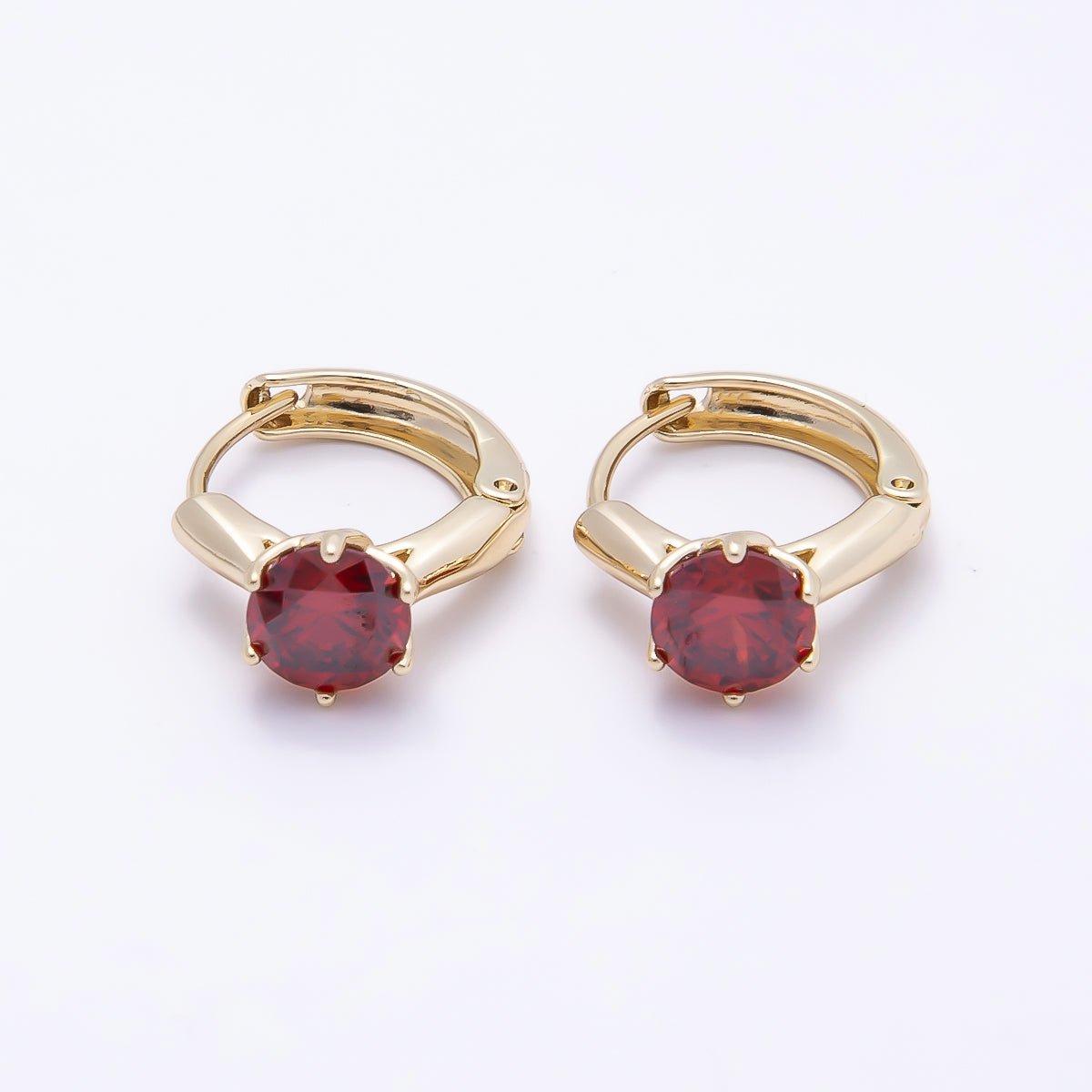 16K Gold Filled 12.5mm Pink, Red, Green, Purple, Blue, Black Round Solitaire CZ Cartilage Huggie Earrings | Earrings - 00381 ~ Earrings - 00386 - DLUXCA
