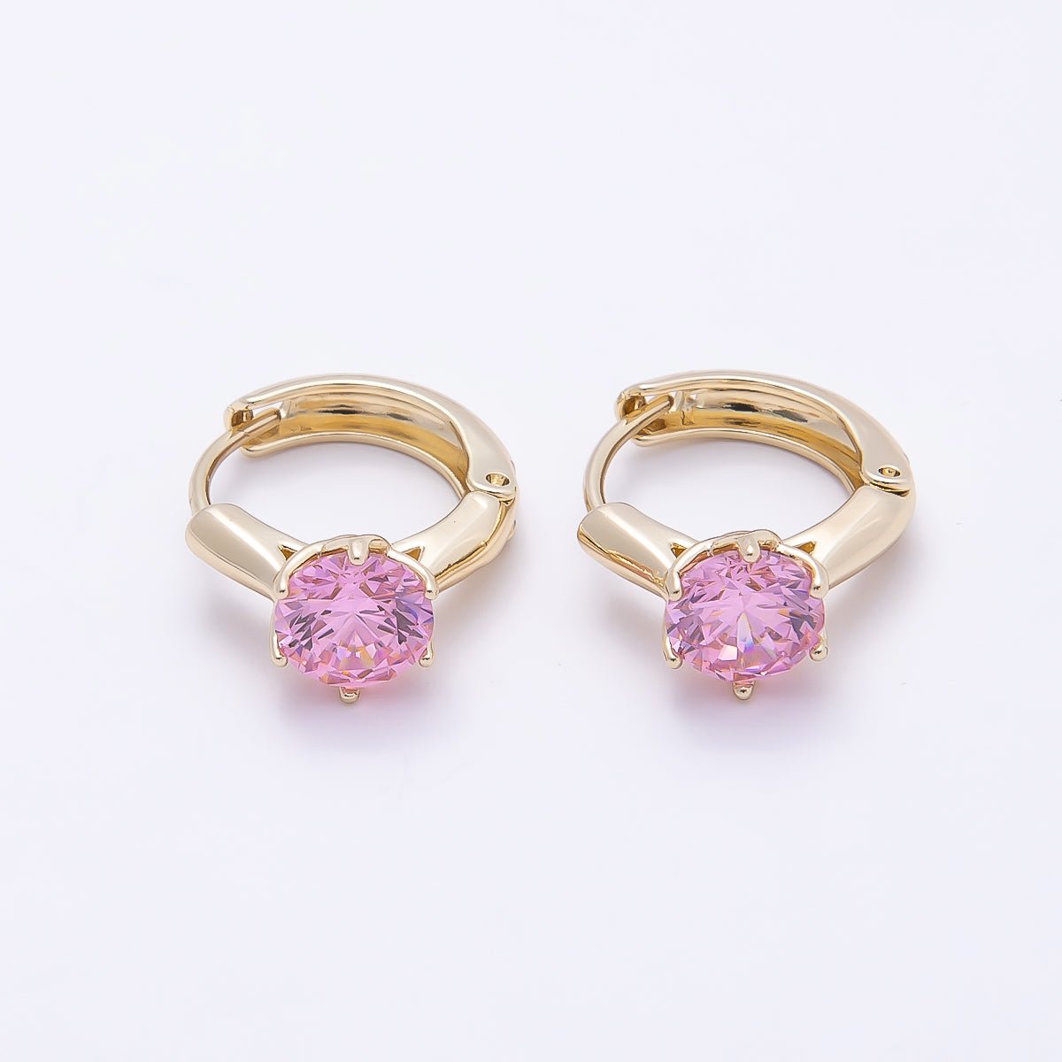 16K Gold Filled 12.5mm Pink, Red, Green, Purple, Blue, Black Round Solitaire CZ Cartilage Huggie Earrings | Earrings - 00381 ~ Earrings - 00386 - DLUXCA