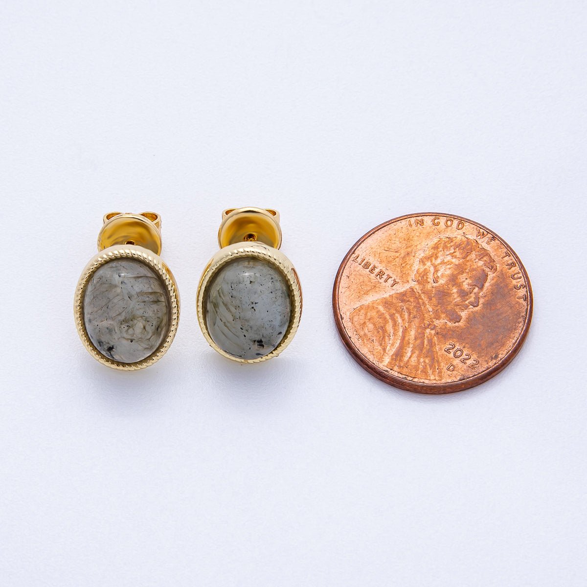 16K Gold Filled 12mm Amazonite, Carnelian, Green Agate, Labradorite Oval Gemstone Bezel Stud Earrings | EARRINGS - 00234 - EARRINGS - 00237 - DLUXCA