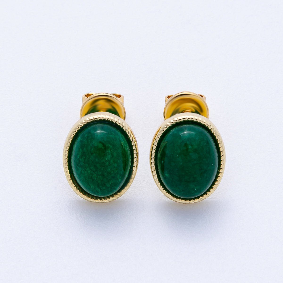 16K Gold Filled 12mm Amazonite, Carnelian, Green Agate, Labradorite Oval Gemstone Bezel Stud Earrings | EARRINGS - 00234 - EARRINGS - 00237 - DLUXCA