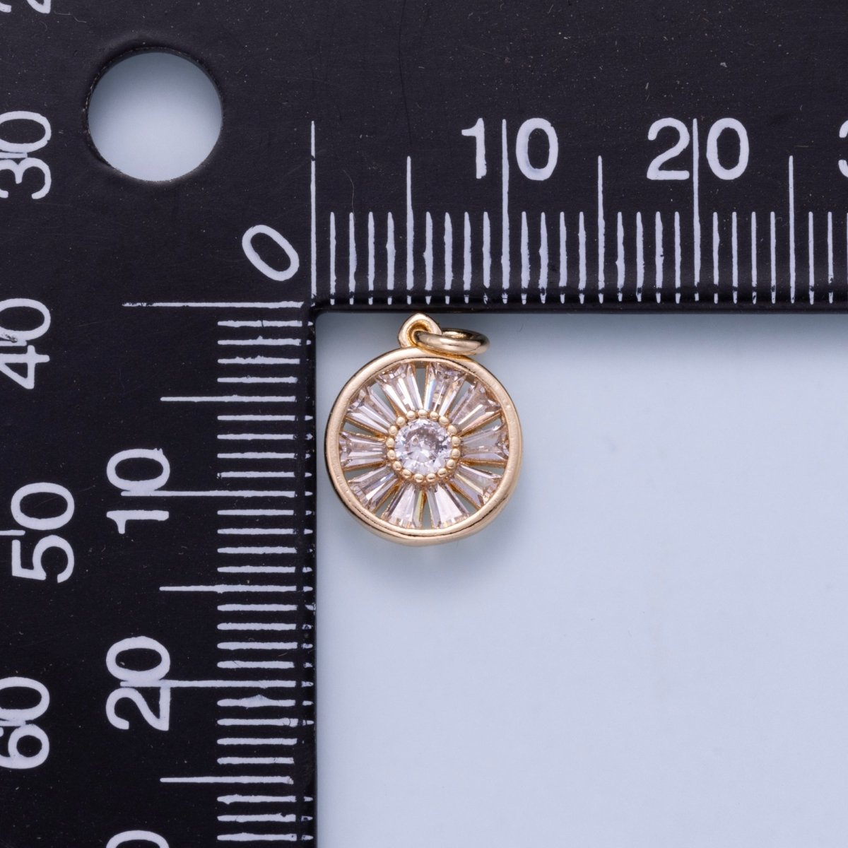 16K Gold Filled 12mm Baguette Round CZ Bezel Mini Charm | Charms-01045 - DLUXCA