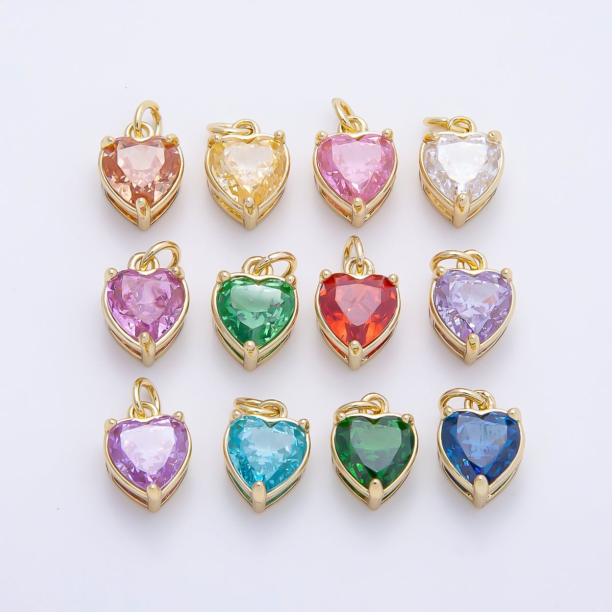 16K Gold Filled 12mm Birthstone CZ Heart Charm | Charms-01184 ~ Charms-01195 - DLUXCA