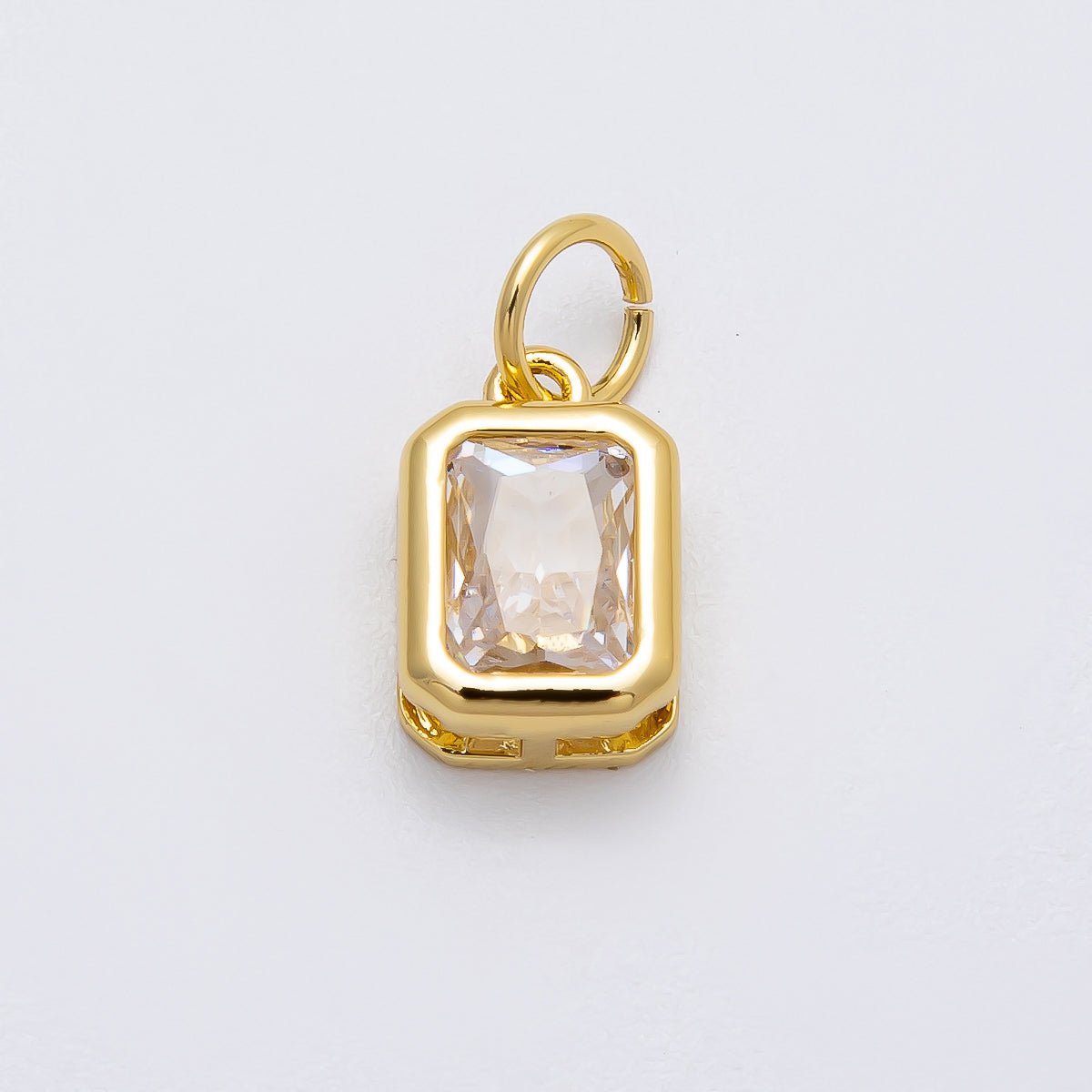 16K Gold Filled 12mm Clear Baguette CZ Bezel Charm | Charms - 00469 - DLUXCA