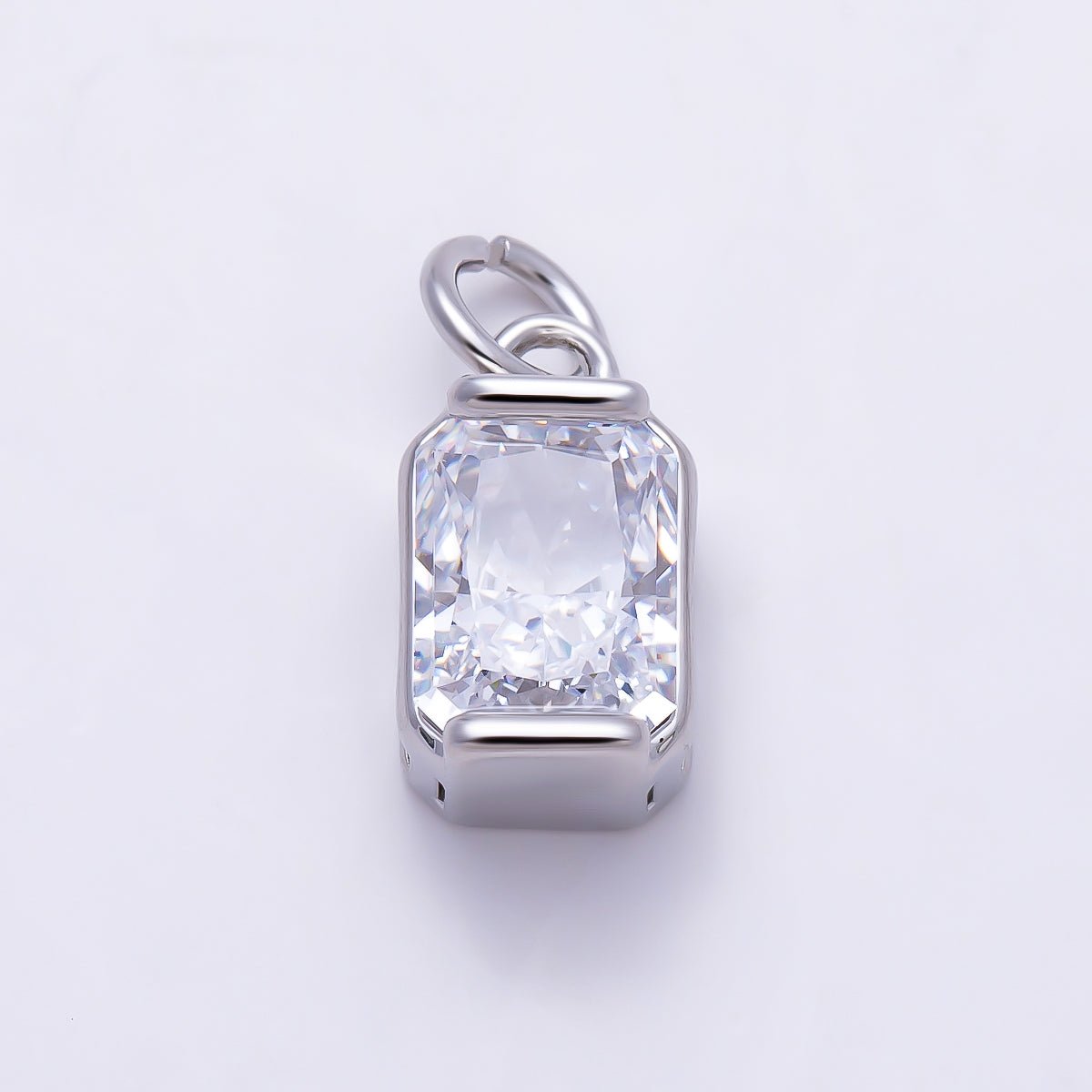 16K Gold Filled 12mm Clear CZ Baguette Lined Charm in Gold & Silver | Charms-01565 Charms-01566 - DLUXCA