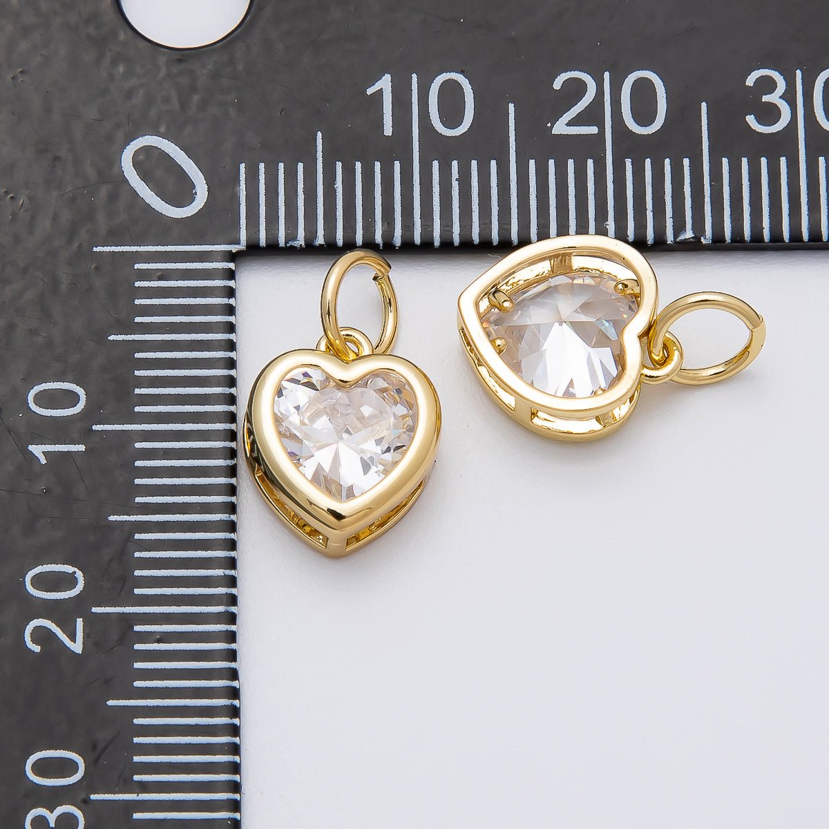 16K Gold Filled 12mm Clear CZ Bezel Heart Mini Charms | Charms - 00470 - DLUXCA