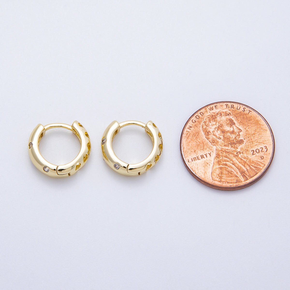 16K Gold Filled 12mm Clear CZ Dotted Cartilage Huggie Earrings | Earrings - 00341 - DLUXCA