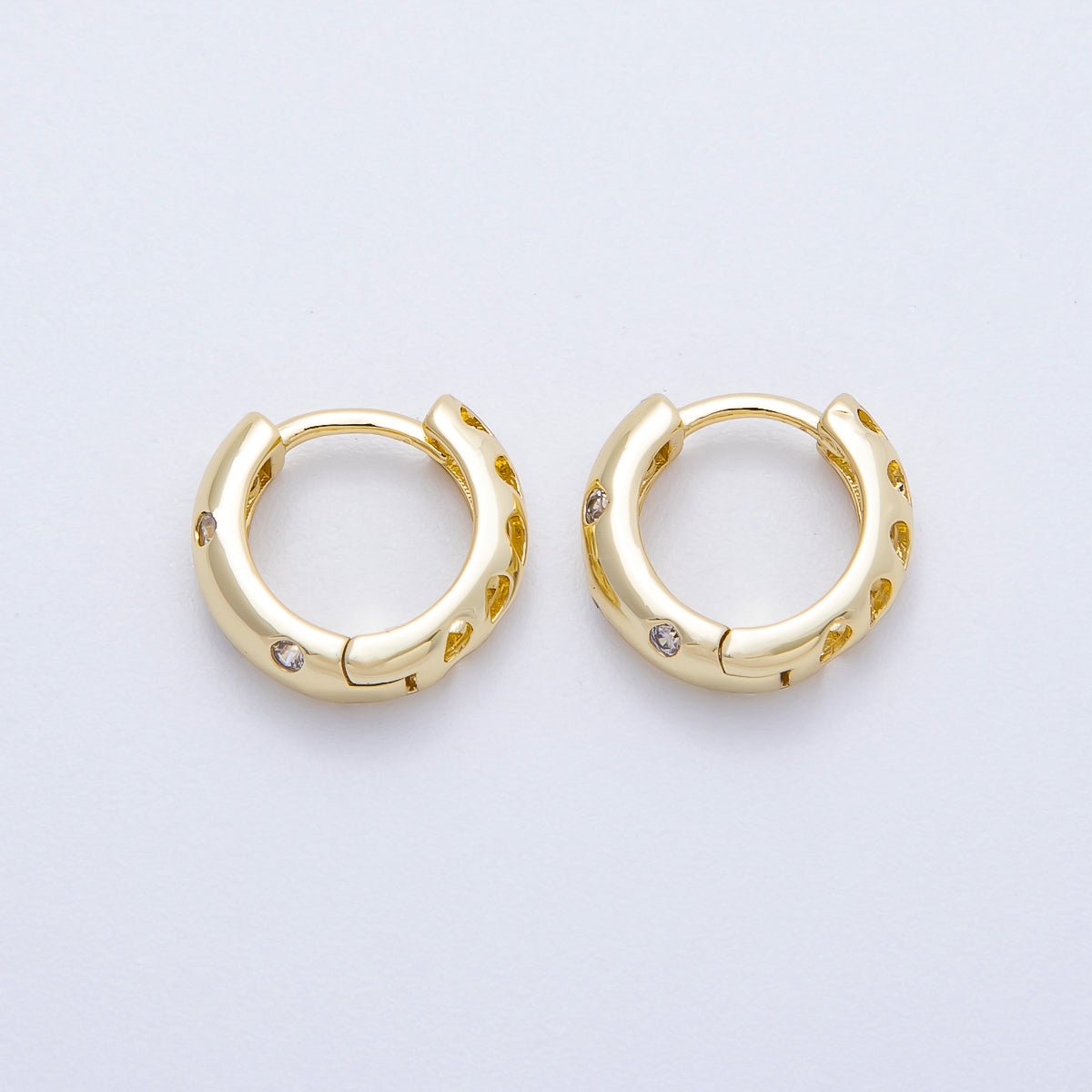 16K Gold Filled 12mm Clear CZ Dotted Cartilage Huggie Earrings | Earrings - 00341 - DLUXCA