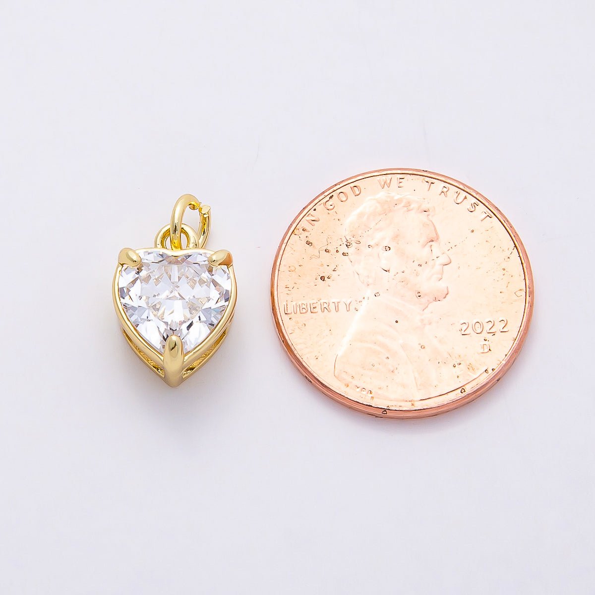 16K Gold Filled 12mm Clear CZ Heart Solitaire Charm | Charms - 00818 - DLUXCA