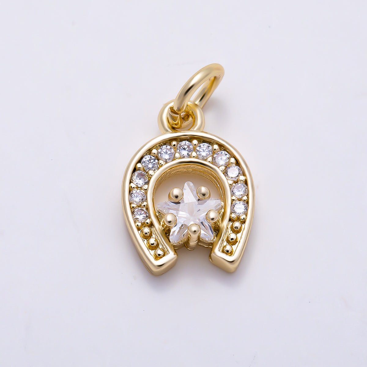 16K Gold Filled 12mm Clear Star CZ Lucky Horseshoe Charm | Charms-01628 - DLUXCA