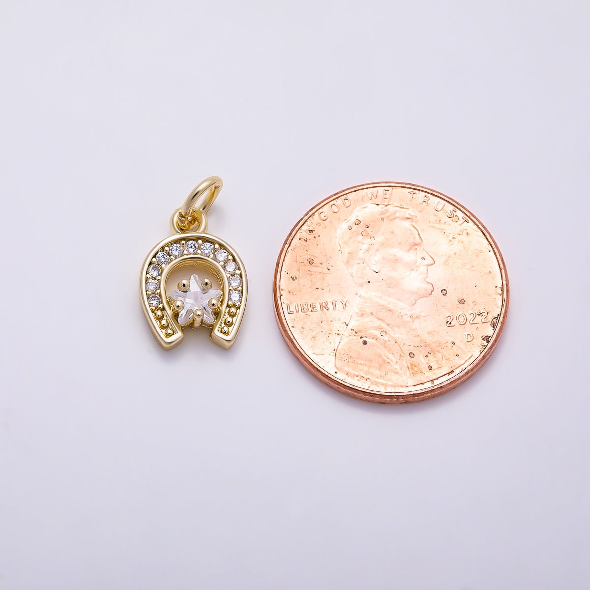 16K Gold Filled 12mm Clear Star CZ Lucky Horseshoe Charm | Charms-01628 - DLUXCA