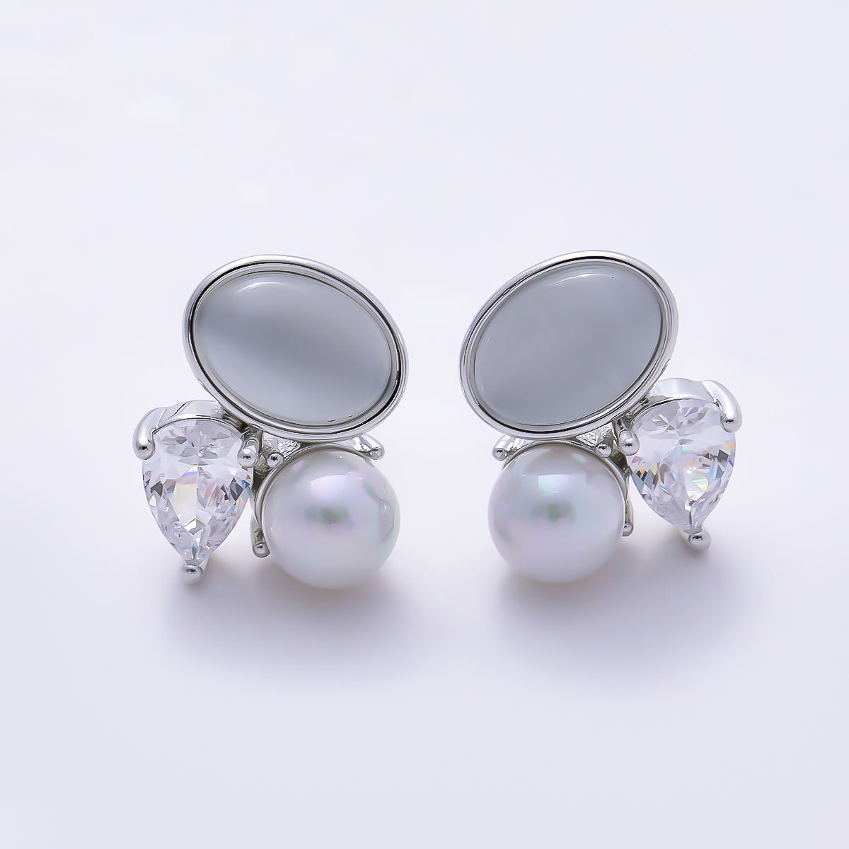 16K Gold Filled 12mm Clear Teardrop CZ Pearl Gemstone Cluster Stud in Gold & Silver | Earrings-00763 Earrings-00764 - DLUXCA