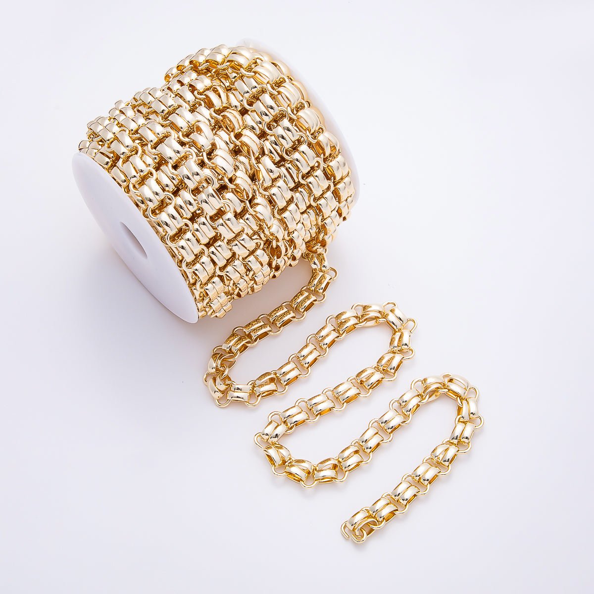 16K Gold Filled 12mm Double Scalloped Link Panther Unfinished Chain by Yard | Roll-01899 - DLUXCA