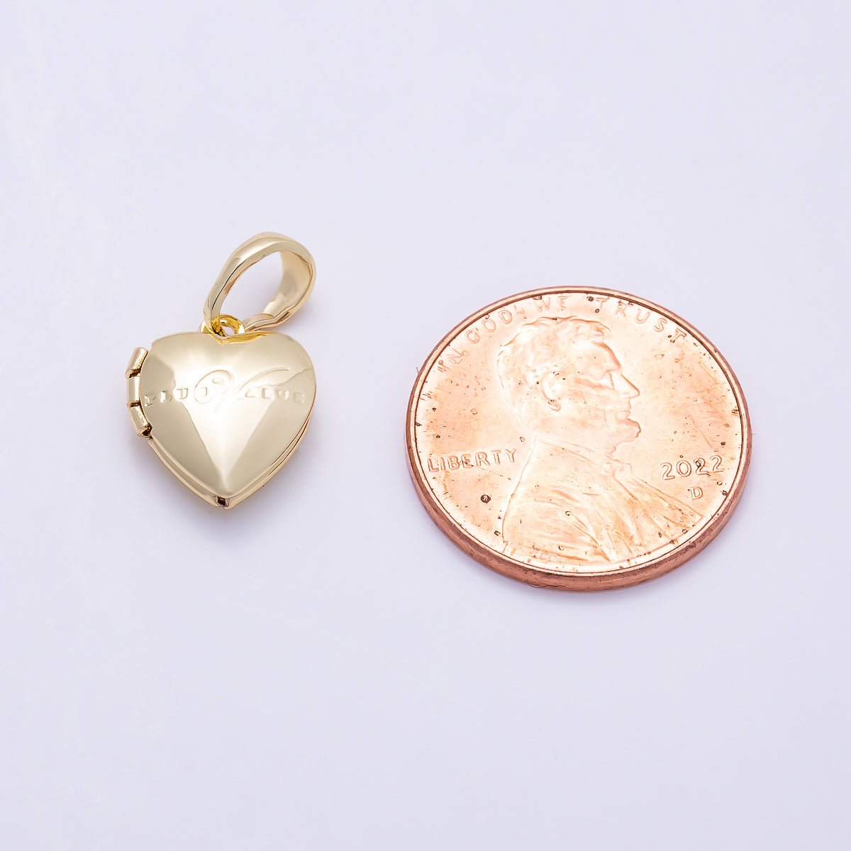 16K Gold Filled 12mm Engraved Chubby Heart Locket Pendant | Charms-01394 - DLUXCA