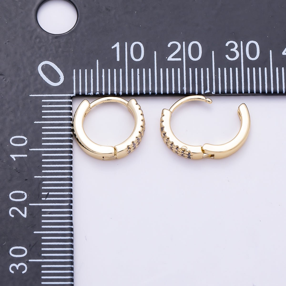 16K Gold Filled 12mm Micro Paved CZ Double Lined Cartilage Huggie | Earrings-00702 - DLUXCA