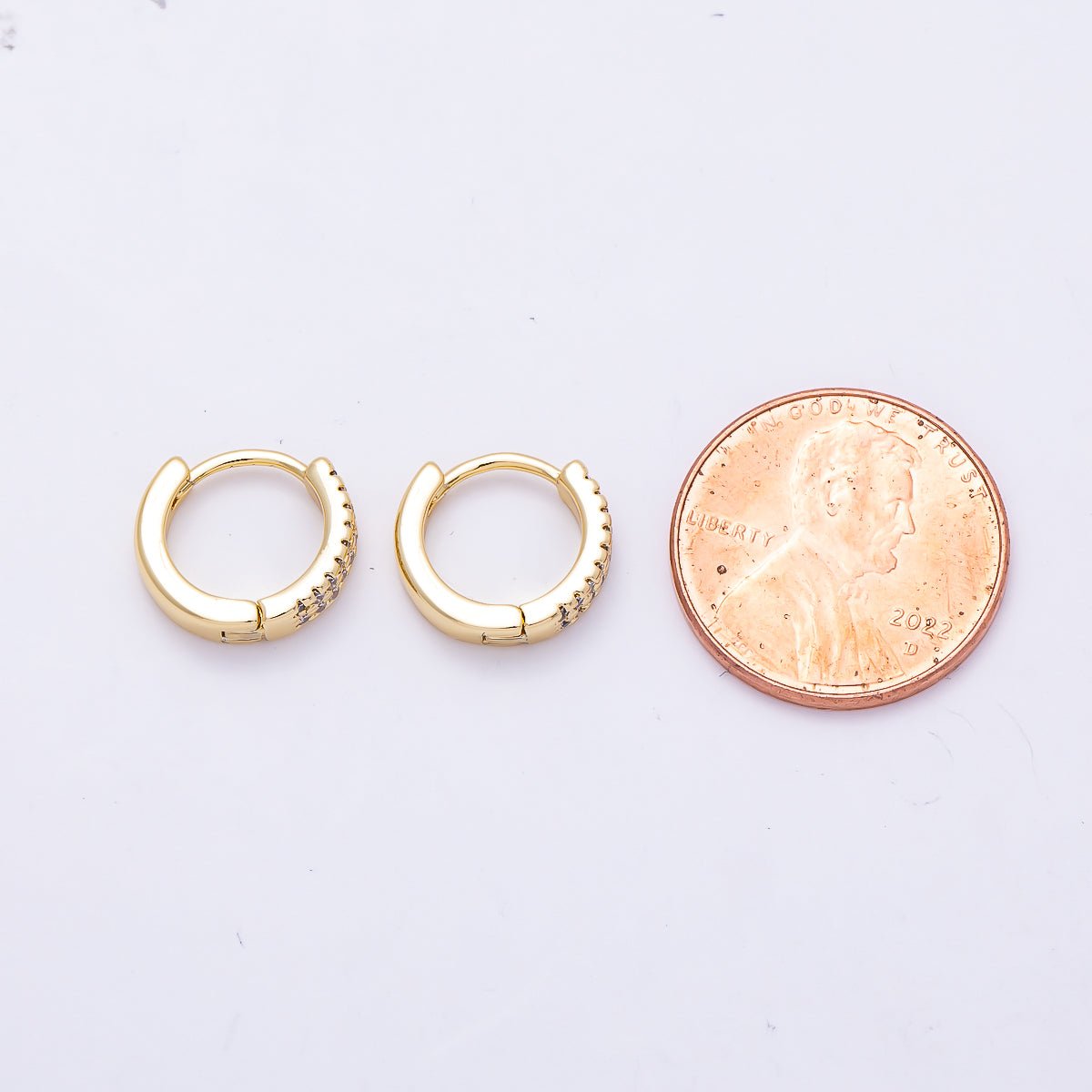 16K Gold Filled 12mm Micro Paved CZ Double Lined Cartilage Huggie | Earrings-00702 - DLUXCA