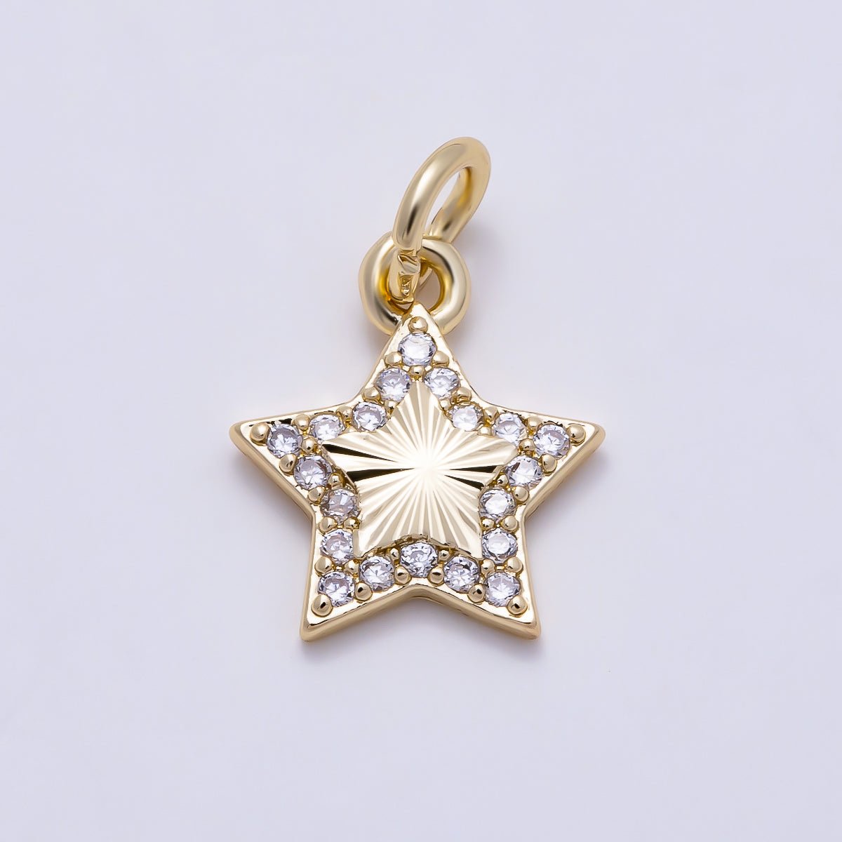 16K Gold Filled 12mm Micro Paved CZ Sunburst Celestial Star Charm | Charms-01609 - DLUXCA