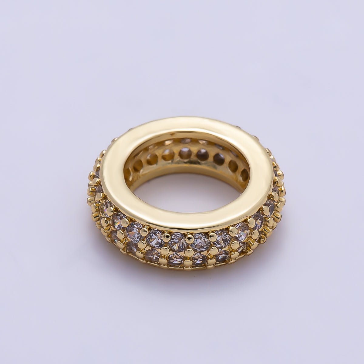 16K Gold Filled 12mm Micro Paved CZ Thin Rondelle Bead | Beads-00482 ~ Beads-00487 - DLUXCA