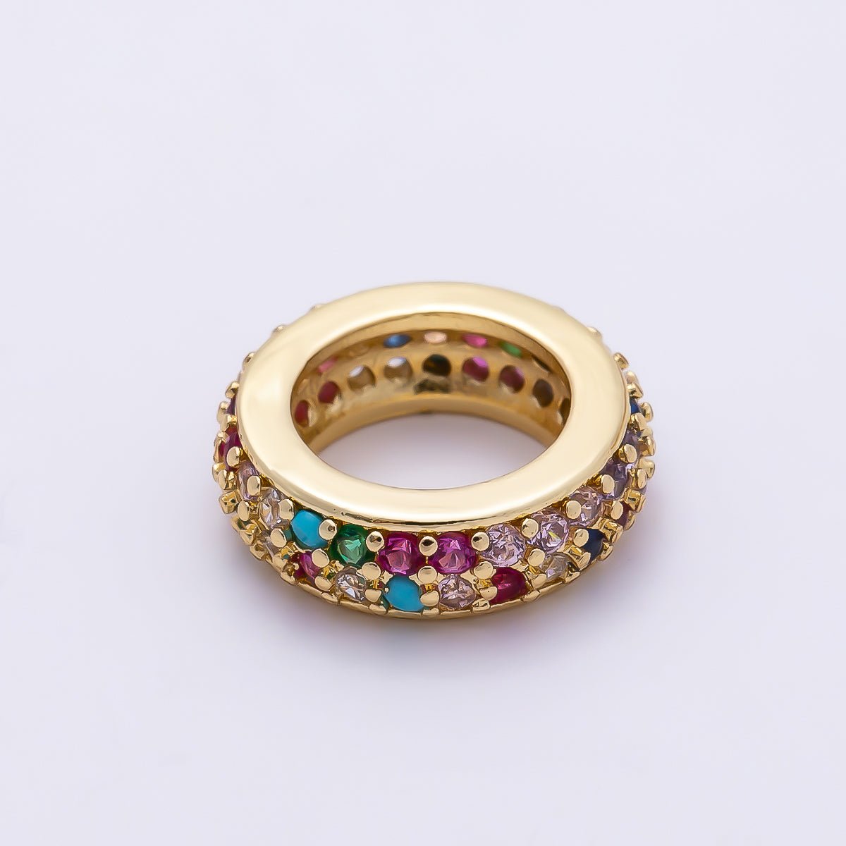 16K Gold Filled 12mm Micro Paved CZ Thin Rondelle Bead | Beads-00482 ~ Beads-00487 - DLUXCA