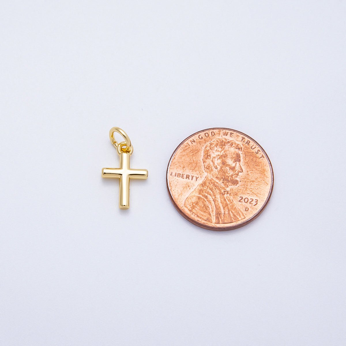 16K Gold Filled 12mm Minimalist Religious Cross Mini Charm in Gold & Silver | Charms - 00651 Charms - 00652 - DLUXCA