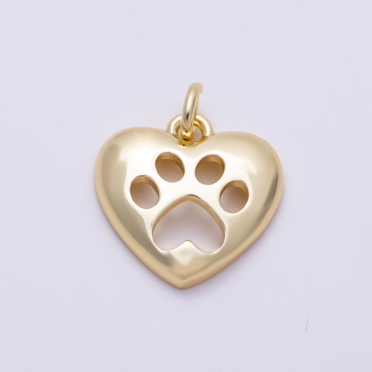 16K Gold Filled 12mm Open Pet Paw Print Heart Charm | Charms-01484 - DLUXCA