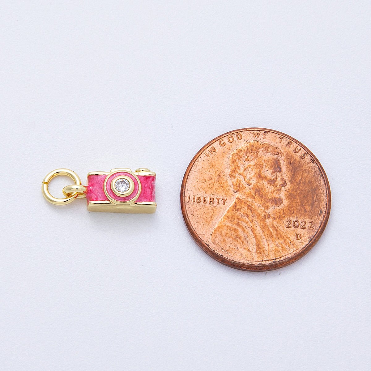 16K Gold Filled 12mm Pink Film Retro Digital Camera 3D Multidimensional Charm | Charms - 00130 - DLUXCA
