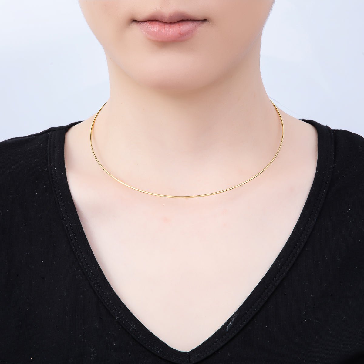 16K Gold Filled 1.2mm Plain Thin Torque Tube Choker Floating Collar Necklace in Gold & Silver | WA - 04444 - WA - 04445 - DLUXCA