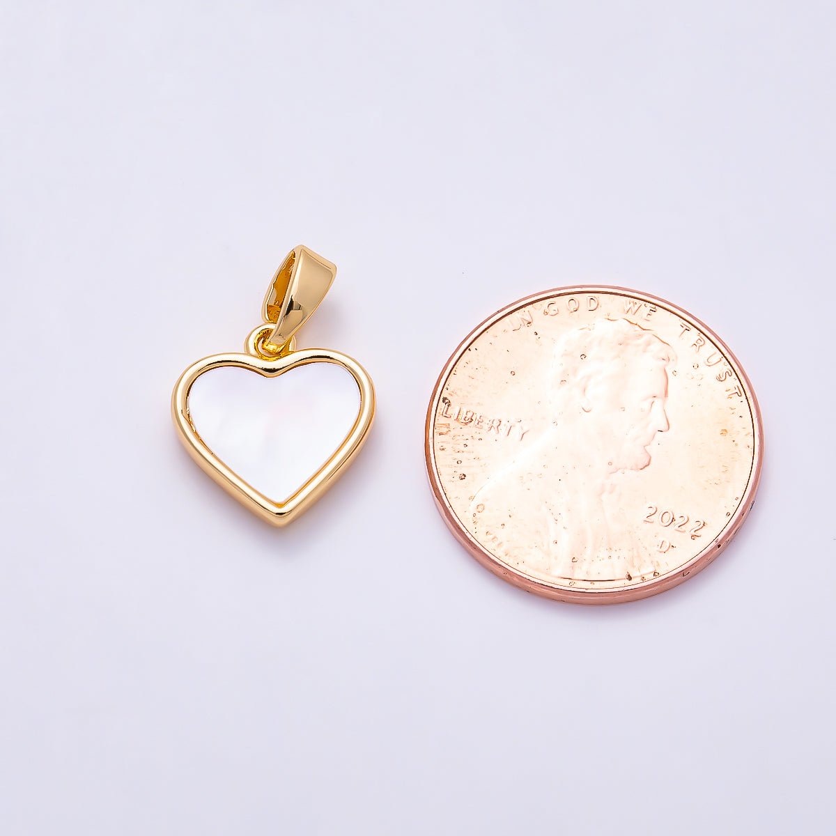 16K Gold Filled 12mm Shell Pearl Heart Bezel Charm | Charms-01503 - DLUXCA