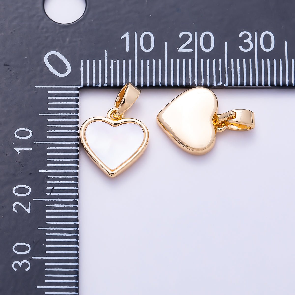 16K Gold Filled 12mm Shell Pearl Heart Bezel Charm | Charms-01503 - DLUXCA