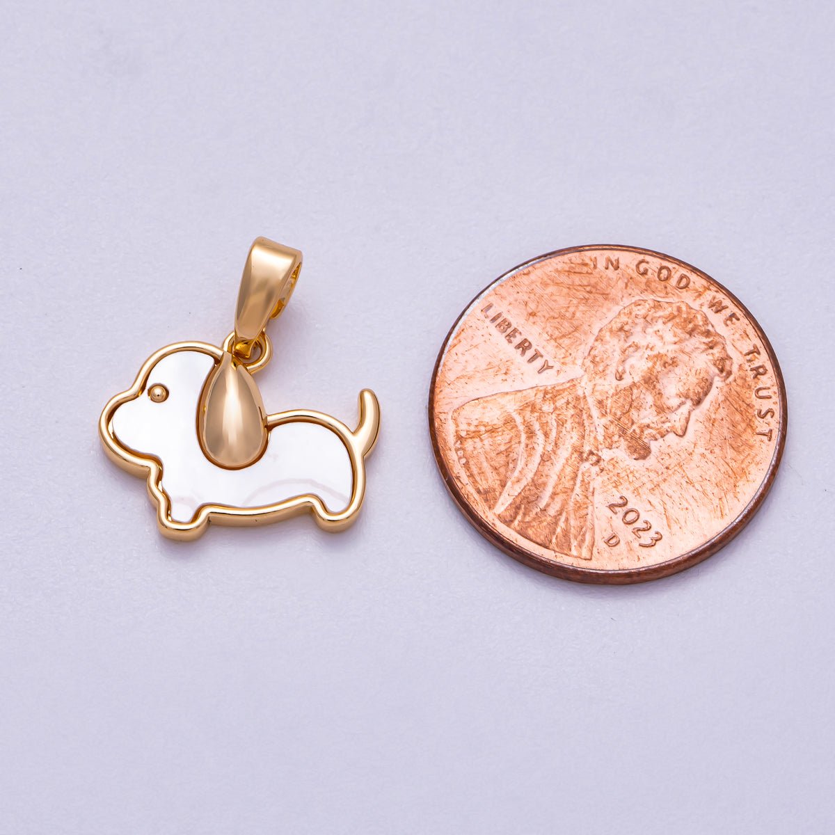 16K Gold Filled 12mm Shell Pearl Puppy Dog Pet Animal Pendant | Charms - 00582 - DLUXCA