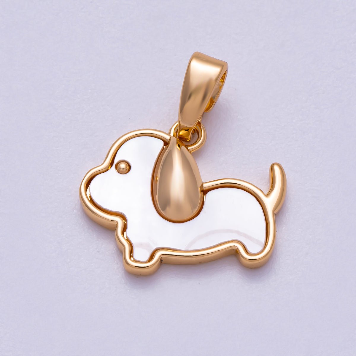 16K Gold Filled 12mm Shell Pearl Puppy Dog Pet Animal Pendant | Charms - 00582 - DLUXCA