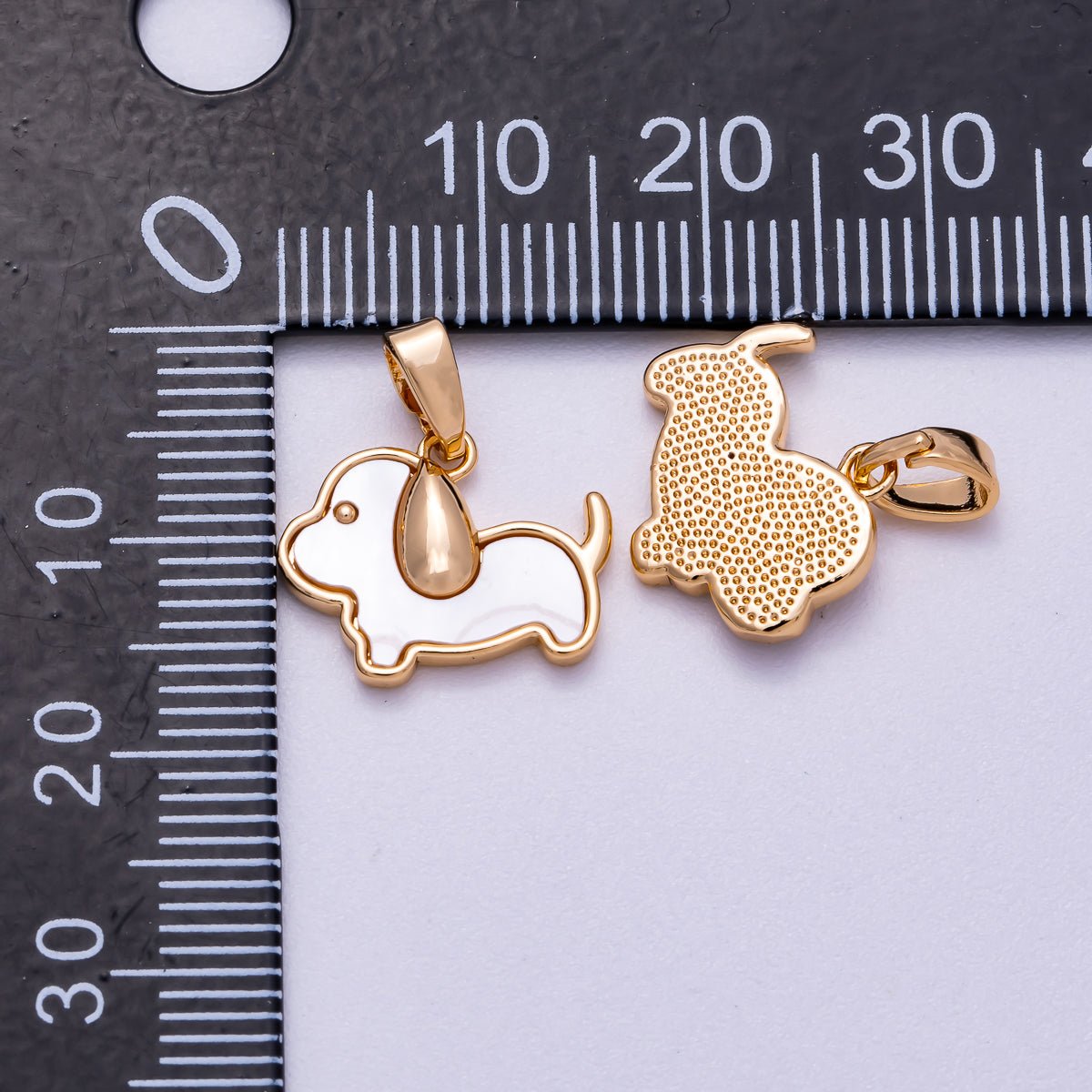 16K Gold Filled 12mm Shell Pearl Puppy Dog Pet Animal Pendant | Charms - 00582 - DLUXCA