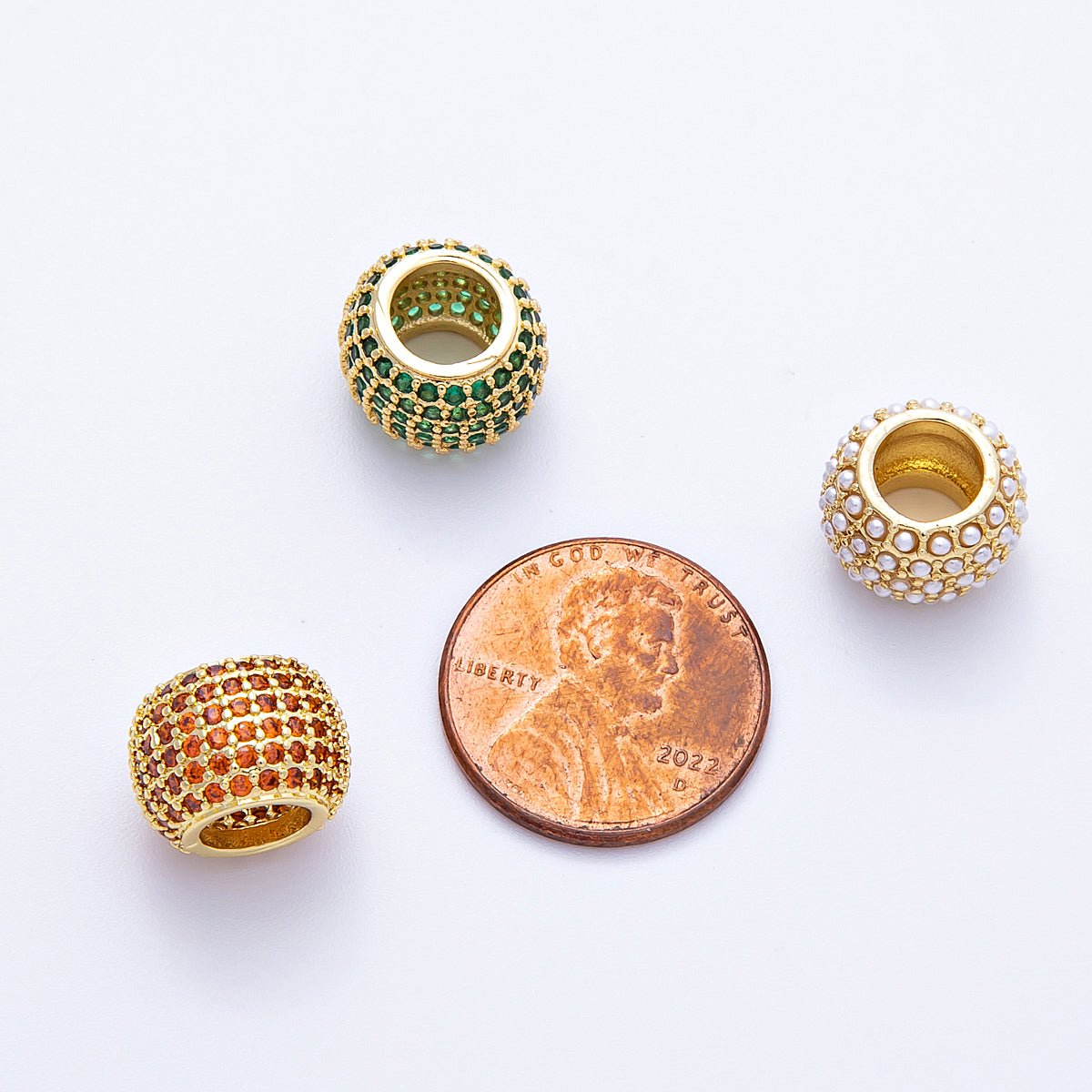 16K Gold Filled 12mm Wide Micro Paved CZ Birthstone Spacer Set | Beads - 00039 - Beads - 00050 - DLUXCA