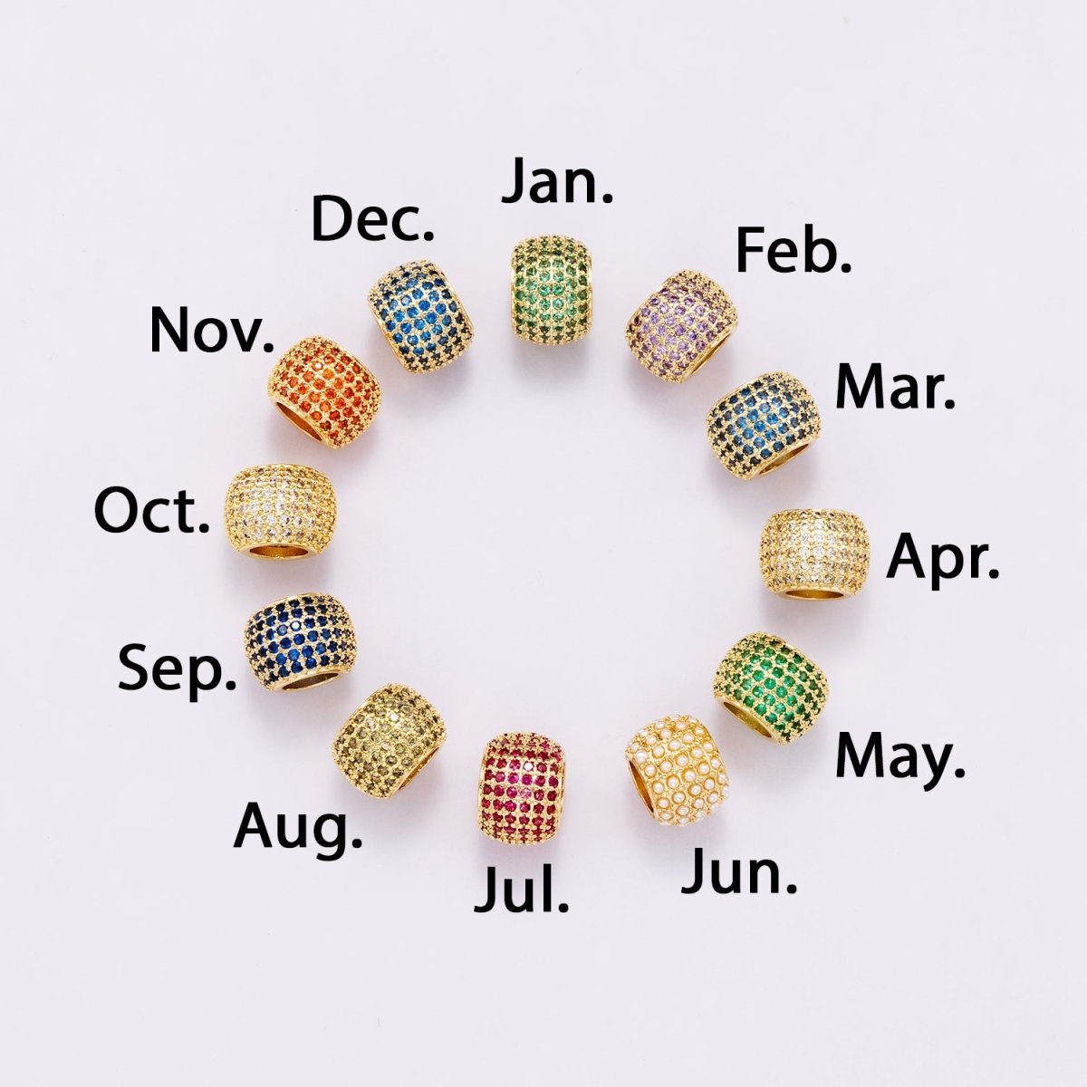 16K Gold Filled 12mm Wide Micro Paved CZ Birthstone Spacer Set | Beads - 00039 - Beads - 00050 - DLUXCA