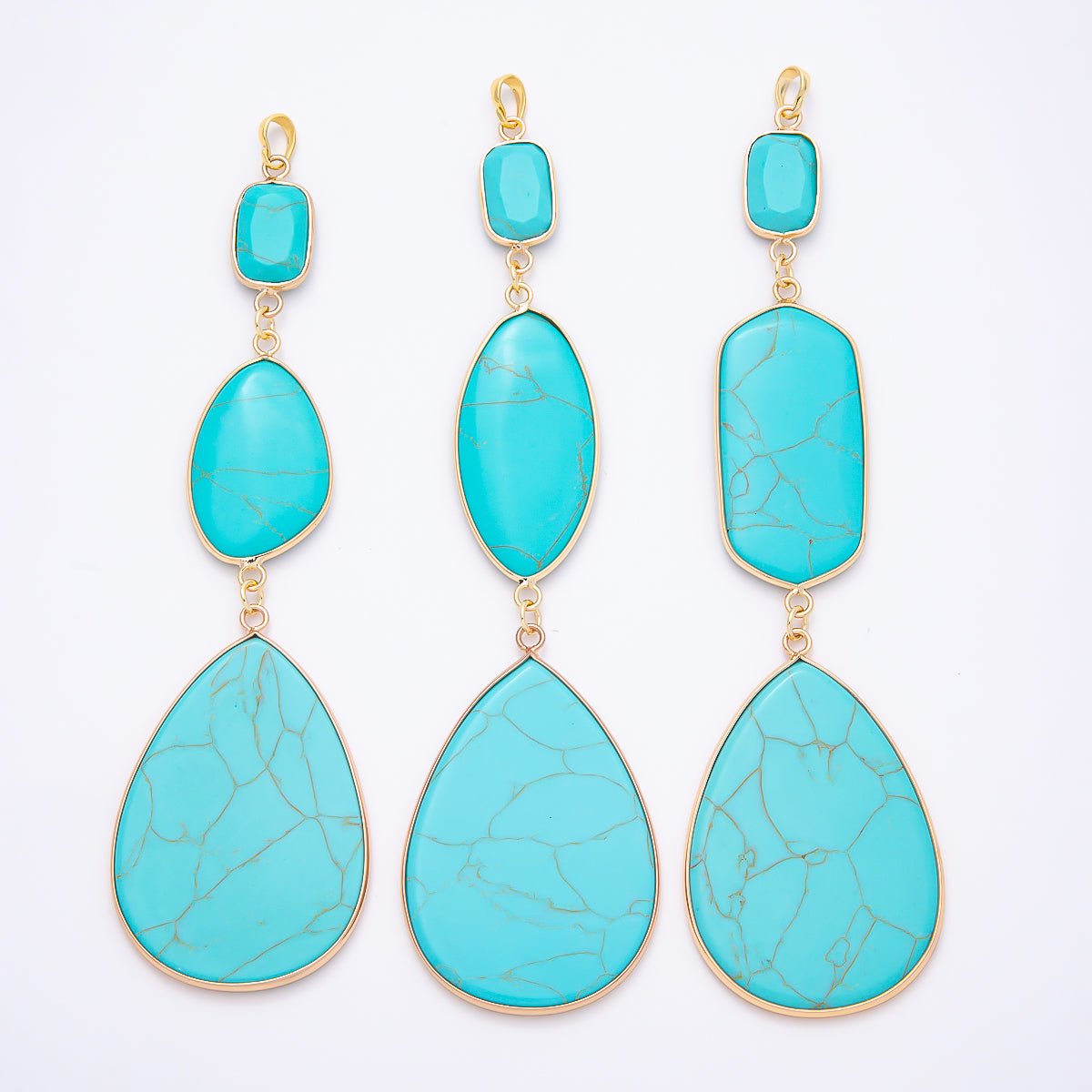 16K Gold Filled 130mm Turquoise Gemstone Foil Geometric Pendant | Charms-01573 - Charms-01575 - DLUXCA