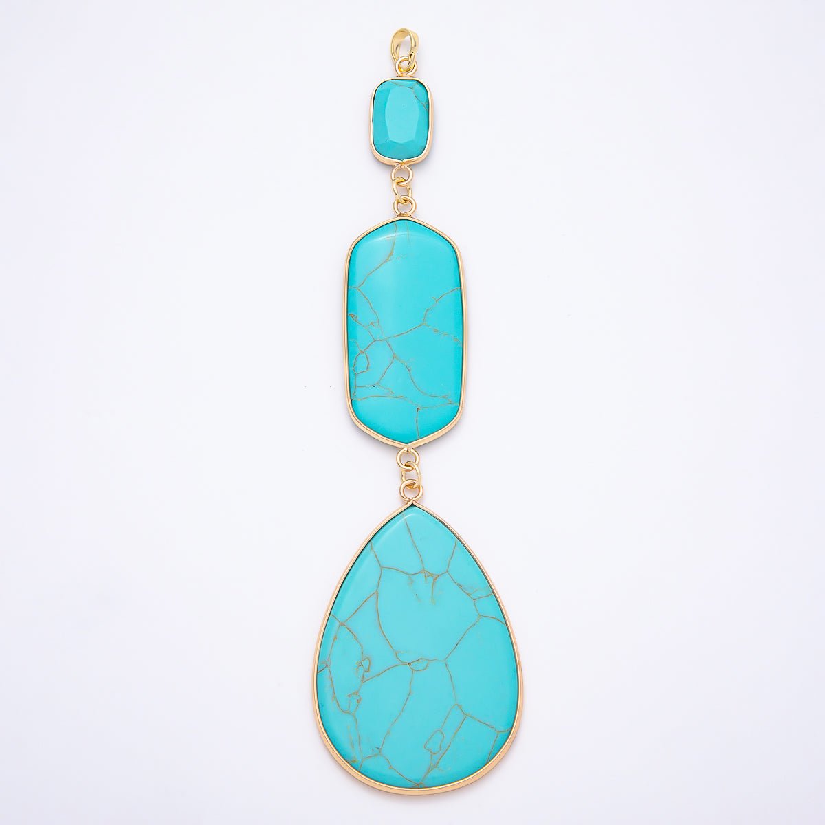 16K Gold Filled 130mm Turquoise Gemstone Foil Geometric Pendant | Charms-01573 - Charms-01575 - DLUXCA