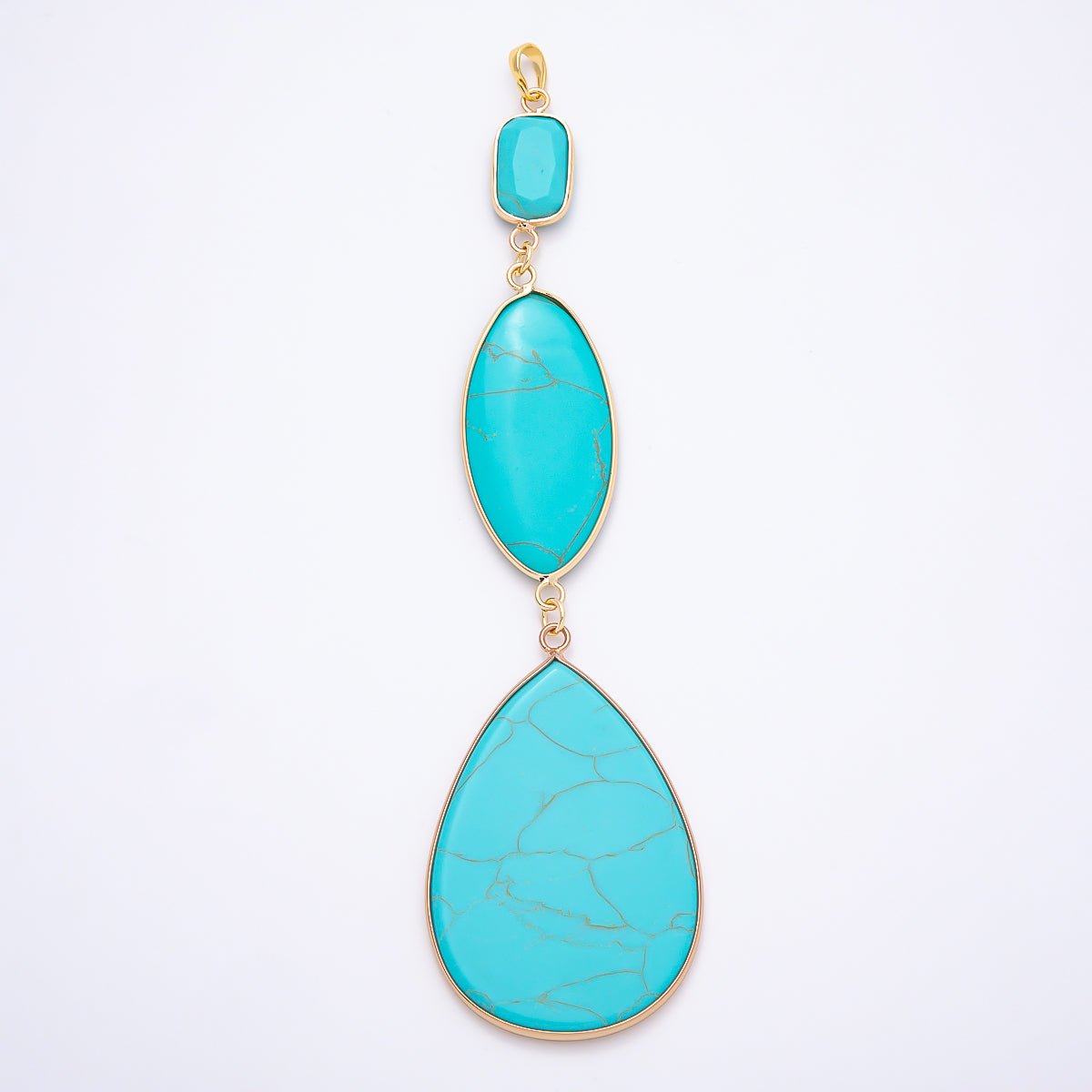 16K Gold Filled 130mm Turquoise Gemstone Foil Geometric Pendant | Charms-01573 - Charms-01575 - DLUXCA