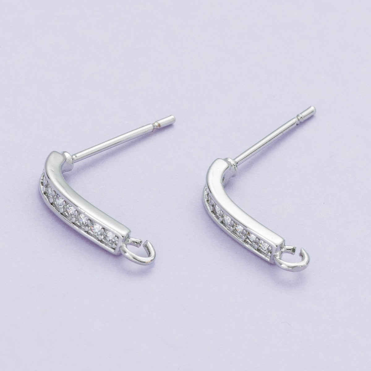 16K Gold Filled 13.5mm Micro Paved CZ Linear Drop Stud Earrings in Gold & Silver | Findings - 00094 Findings - 00093 - DLUXCA