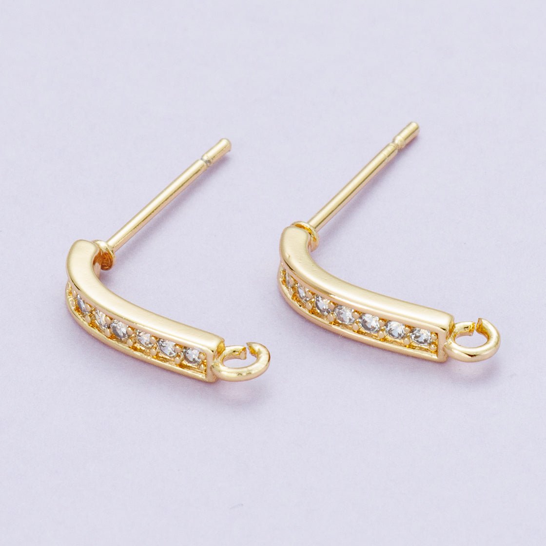 16K Gold Filled 13.5mm Micro Paved CZ Linear Drop Stud Earrings in Gold & Silver | Findings - 00094 Findings - 00093 - DLUXCA