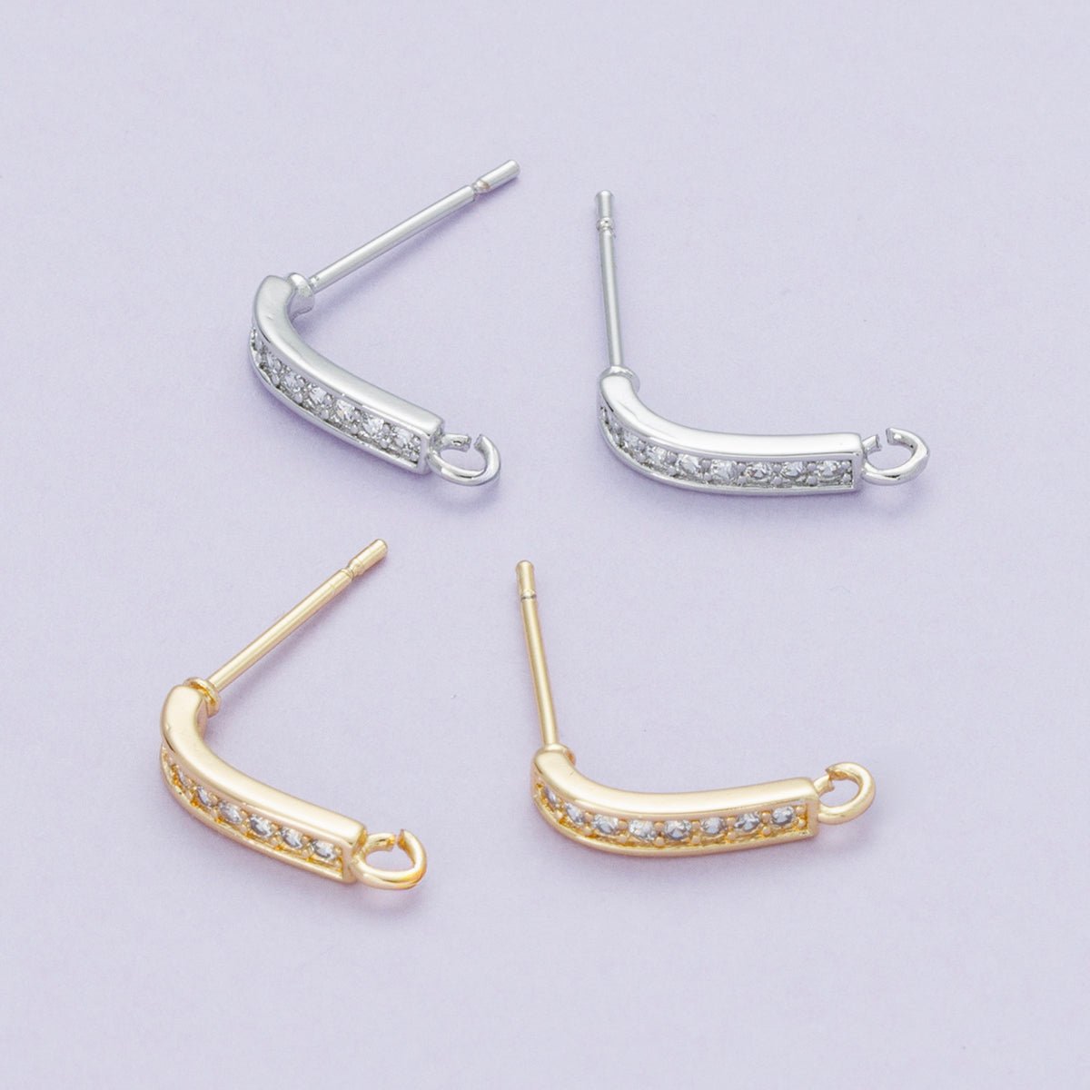 16K Gold Filled 13.5mm Micro Paved CZ Linear Drop Stud Earrings in Gold & Silver | Findings - 00094 Findings - 00093 - DLUXCA