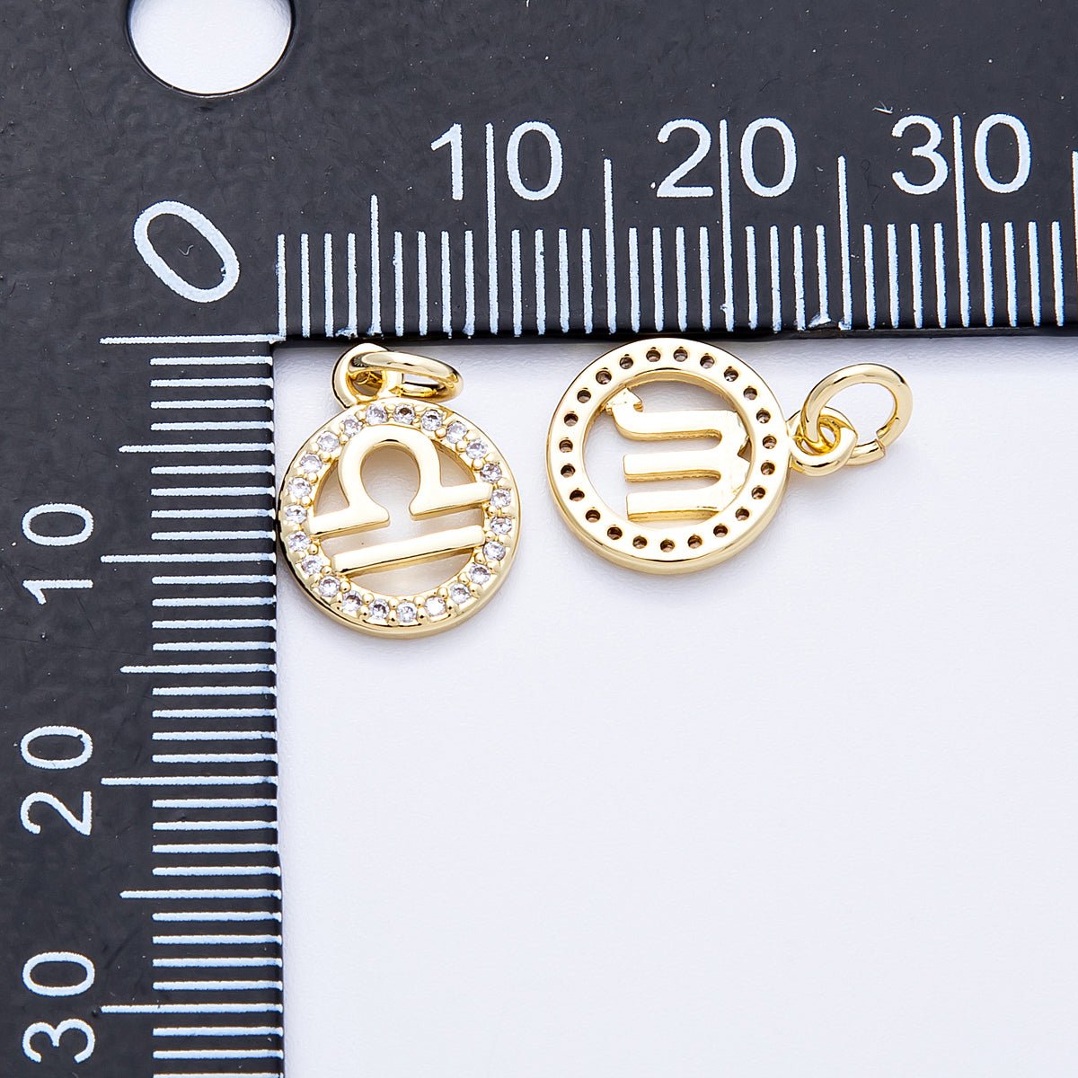 16K Gold Filled 13.5mm Micro Paved CZ Personalized Zodiac Sign Charm | Charms - 00223 ~ Charms - 00234 - DLUXCA