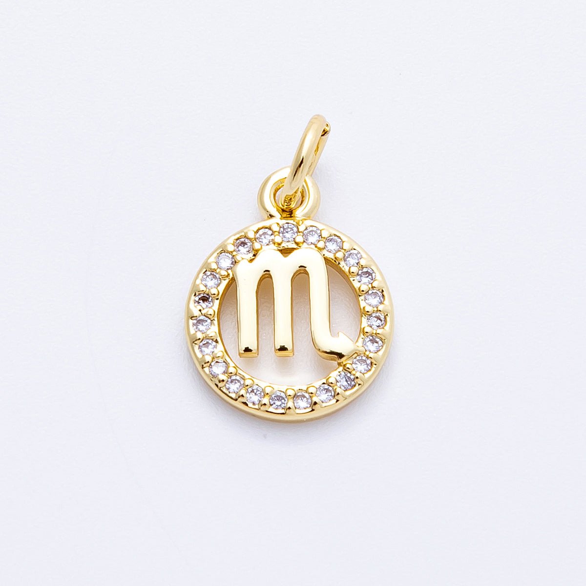 16K Gold Filled 13.5mm Micro Paved CZ Personalized Zodiac Sign Charm | Charms - 00223 ~ Charms - 00234 - DLUXCA