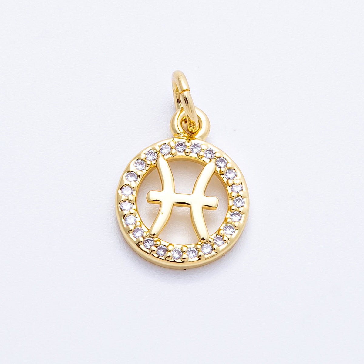 16K Gold Filled 13.5mm Micro Paved CZ Personalized Zodiac Sign Charm | Charms - 00223 ~ Charms - 00234 - DLUXCA