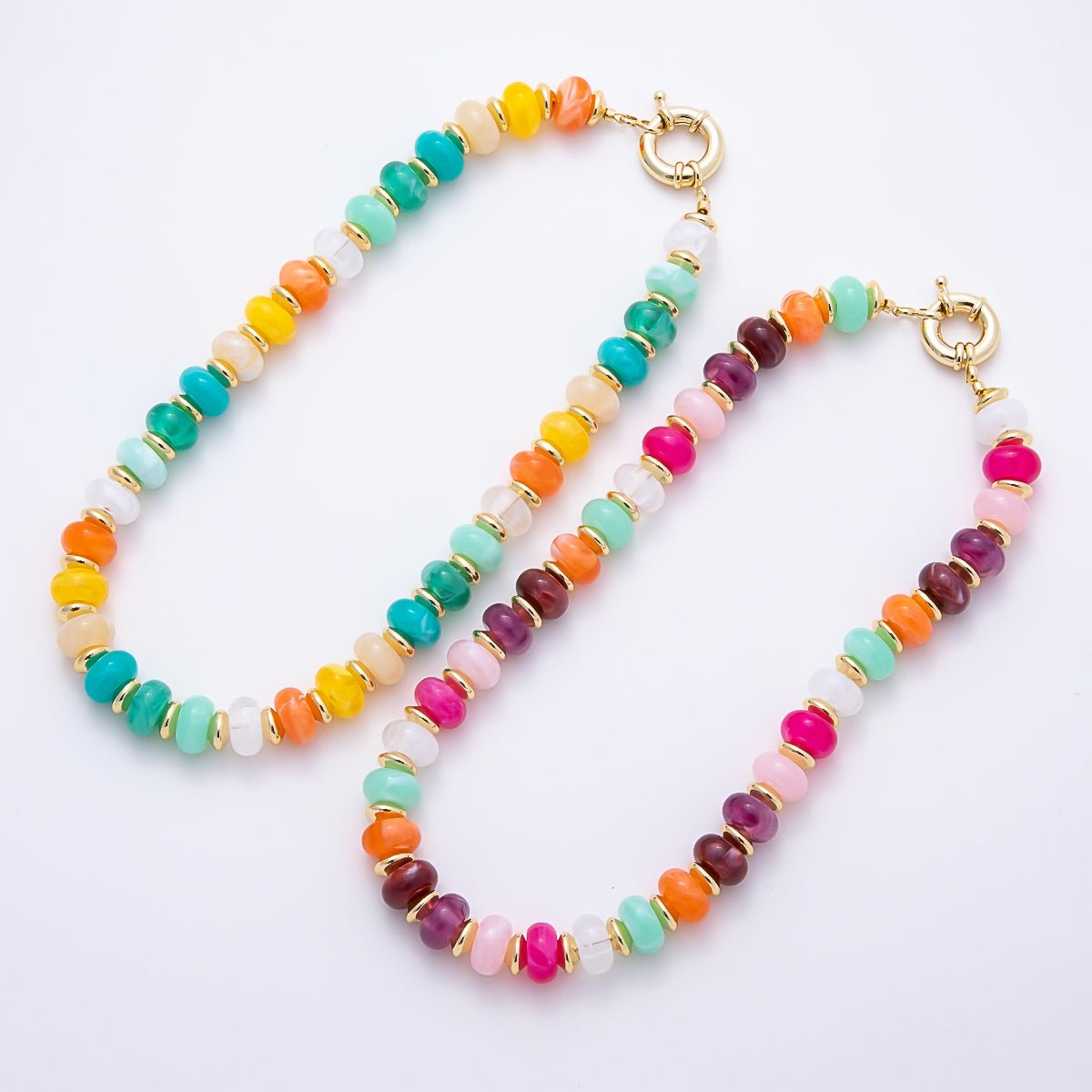 16K Gold Filled 13.5mm Multicolor Rondelle Gemstone Chain 18 Inch Necklace w. Sailor Clasps | WA-01119 - DLUXCA