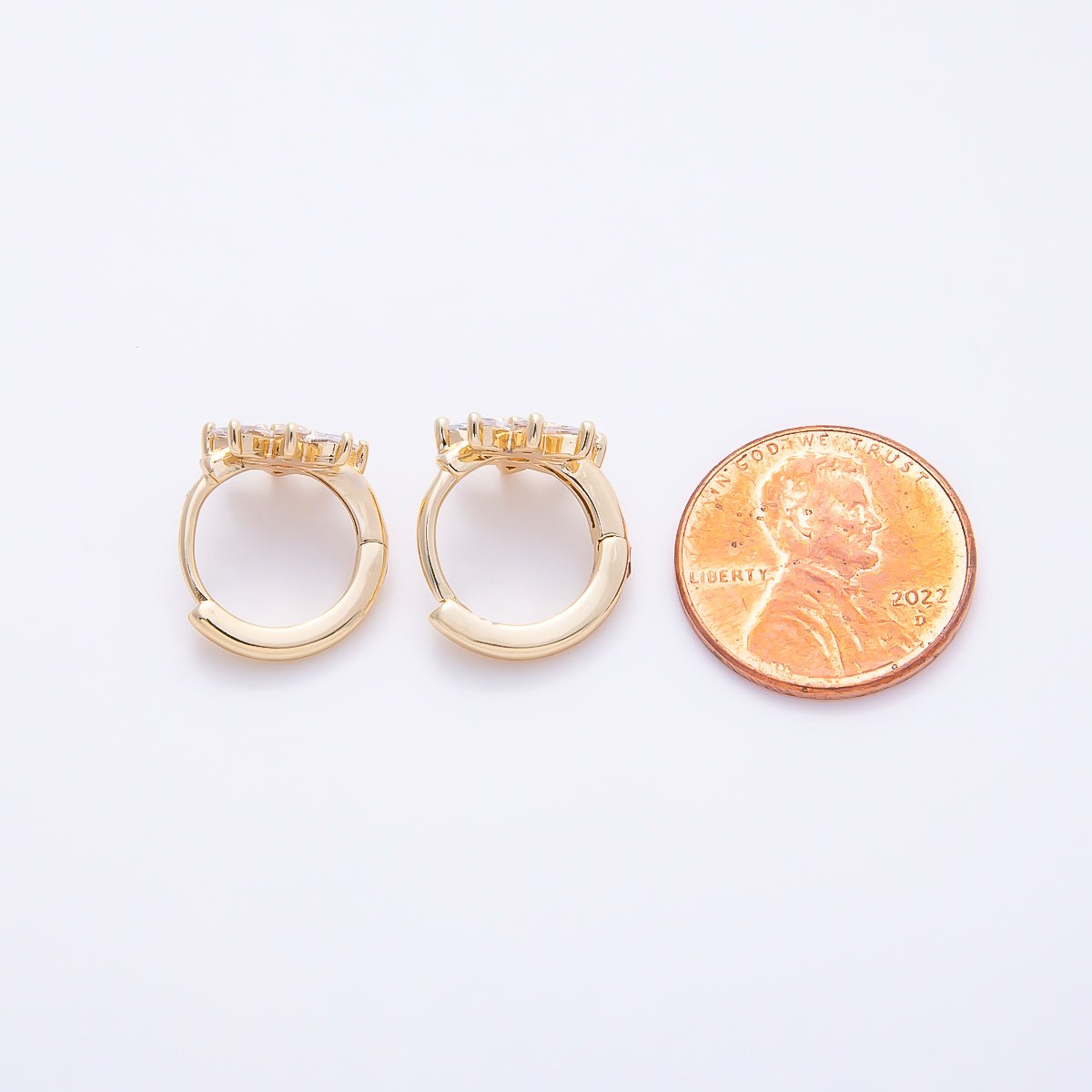 16K Gold Filled 13.5mm White Opal Marquise CZ Flower Cartilage Huggie | Earrings-00672 - DLUXCA