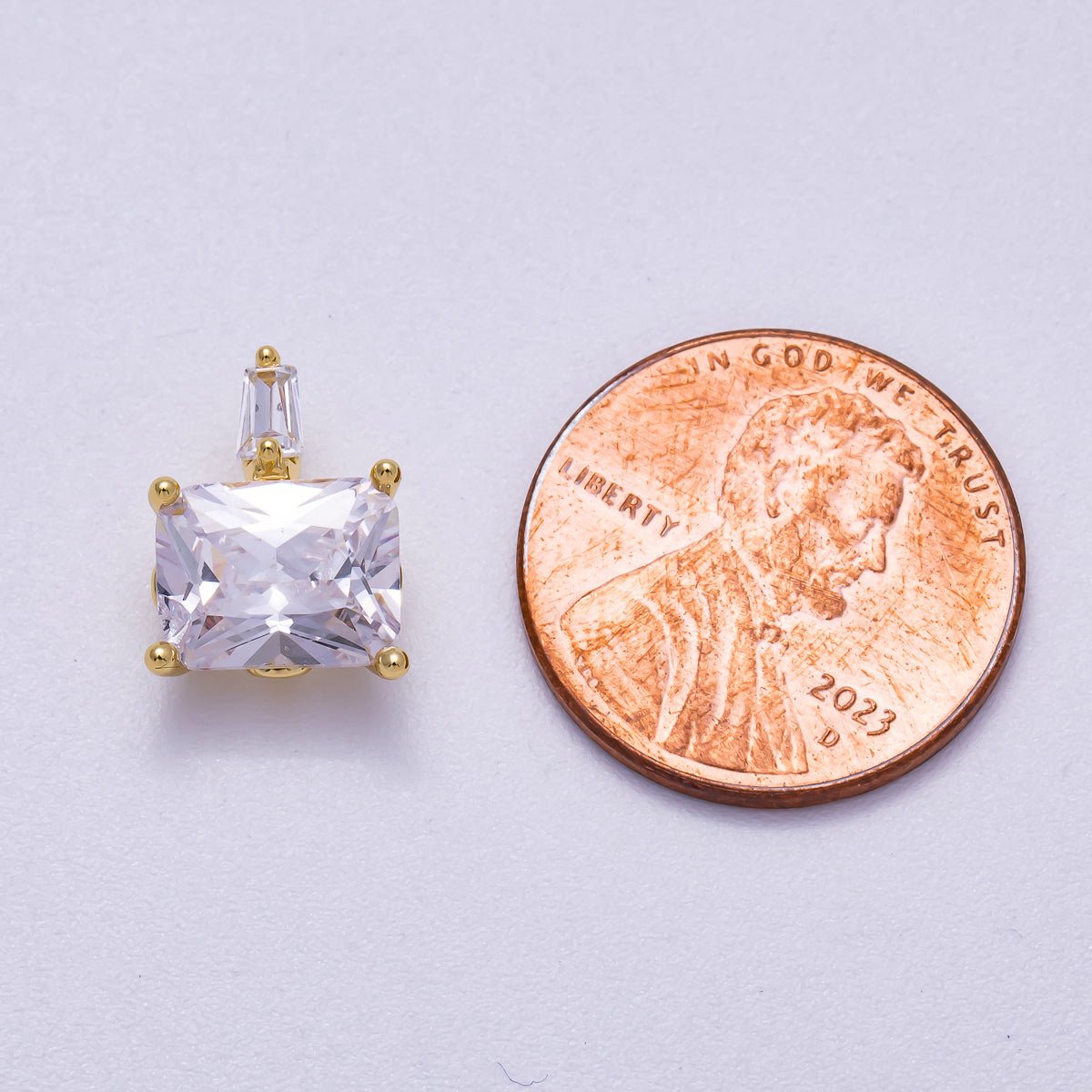 16K Gold Filled 13mm Baguette CZ Rectangular Solitaire Pendant | Charms - 00627 - DLUXCA
