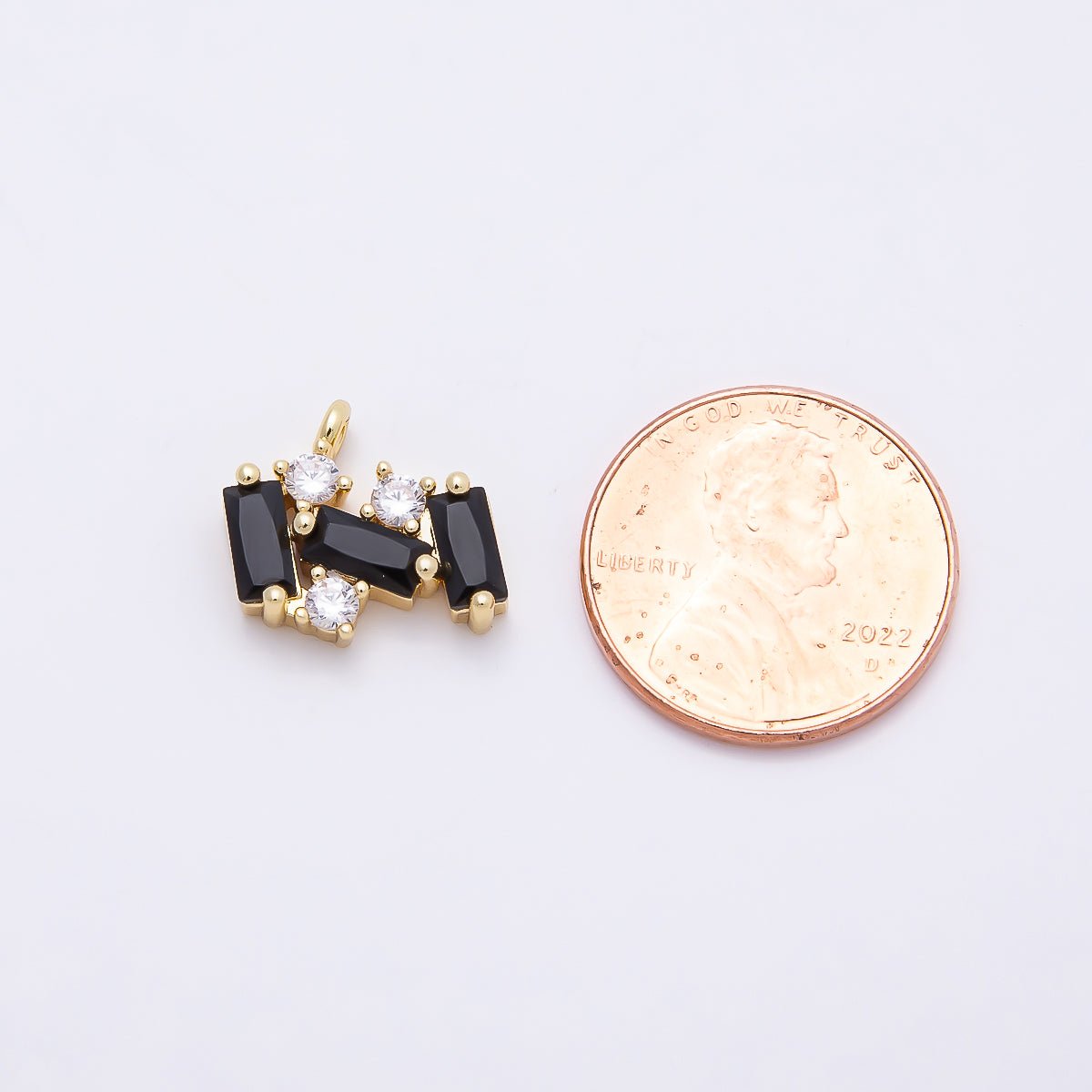 16K Gold Filled 13mm Black Clear Baguette CZ Cluster Charm | Charms - 00811 - DLUXCA