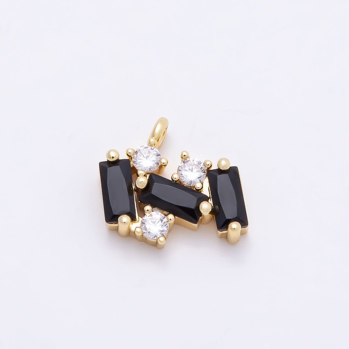 16K Gold Filled 13mm Black Clear Baguette CZ Cluster Charm | Charms - 00811 - DLUXCA