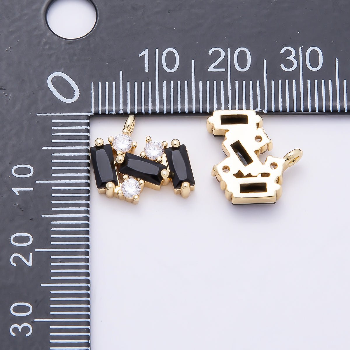 16K Gold Filled 13mm Black Clear Baguette CZ Cluster Charm | Charms - 00811 - DLUXCA