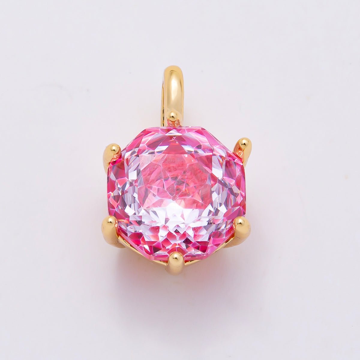 16K Gold Filled 13mm Blue, Pink, Purple, Clear, Yellow Round CZ Solitaire Charm | Charms-01062 ~ Charms-01068 - DLUXCA